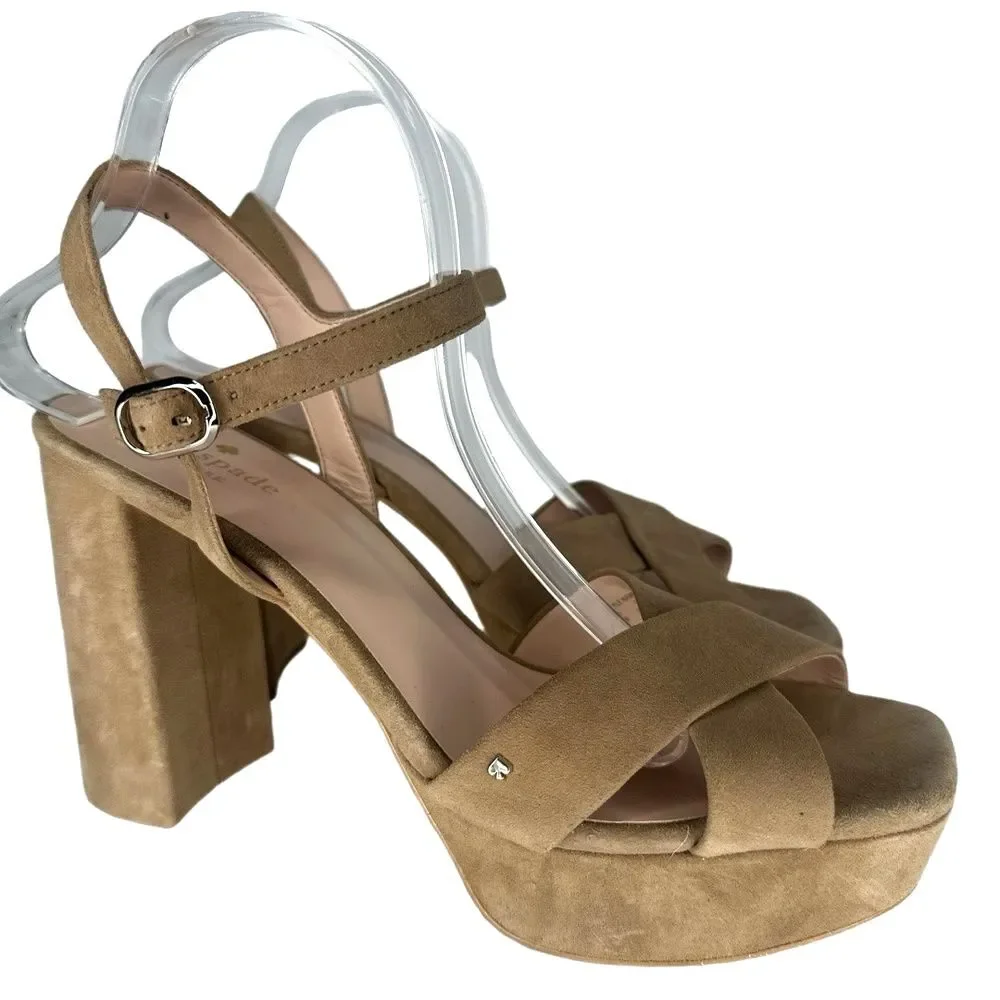 Kate Spade Platform Sandals 11 Minimalist Retro 70s Chic Wedding Nude Tan Delphi